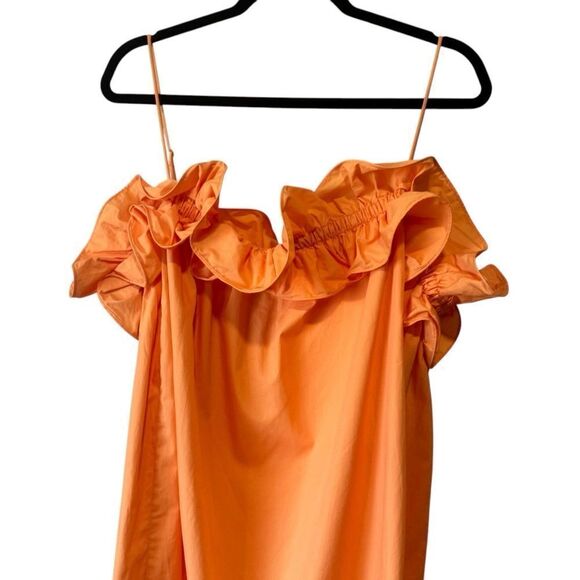 H&M Orange Ruffle Flounce Spaghetti Strap Trapeze Dress Sundress - Picture 6 of 9